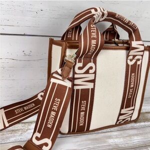 Steve Madden BWebber canvas tote crossbody bag in cognac